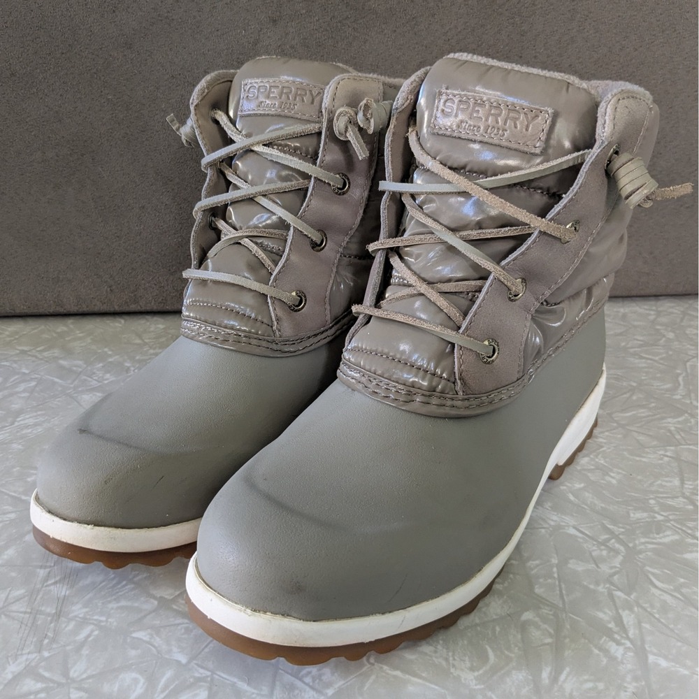 Sperry Saltwater Puffer Duck Boots Womens 6.5 Waterproof Thinsulate Taupe